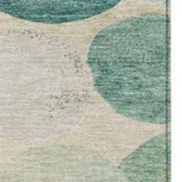 HomeRoots 5' Durable Indoor Outdoor Area Rug in Teal Blue Green and Ivory Geometric Design for Easy Care 10' X 14' 627049