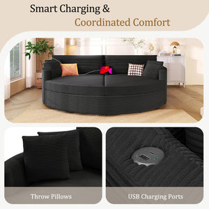 English Elm Oversized Double Chaise Lounge Sofa Bed With Usb Ports - Stylish Corduroy Comfort For Living Room N719S002160B-GIGA