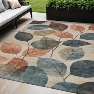 HomeRoots 5' Indoor Outdoor Area Rug with Timeless Floral Design in Beige, Copper, and Denim Blue Tones 5' X 8' 627075