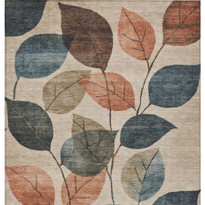 HomeRoots 5' Indoor Outdoor Area Rug with Timeless Floral Design in Beige, Copper, and Denim Blue Tones 5' X 8' 627075