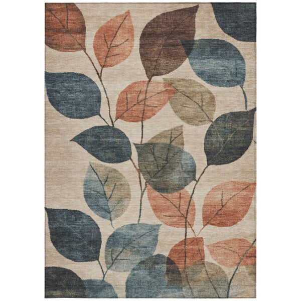 HomeRoots 5' Indoor Outdoor Area Rug with Timeless Floral Design in Beige, Copper, and Denim Blue Tones 5' X 8' 627075