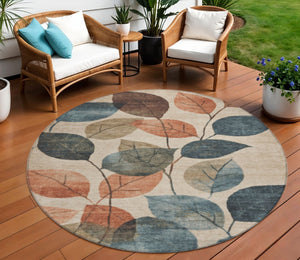 HomeRoots 5' Indoor Outdoor Area Rug with Timeless Floral Design in Beige, Copper, and Denim Blue Tones 8' Round 627076