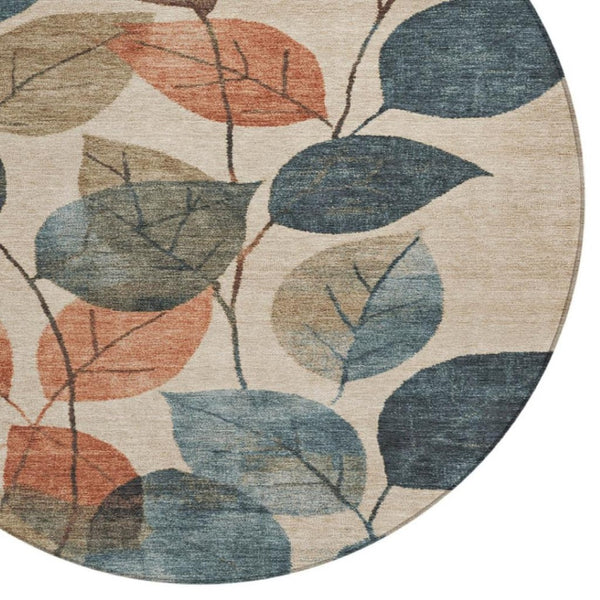 HomeRoots 5' Indoor Outdoor Area Rug with Timeless Floral Design in Beige, Copper, and Denim Blue Tones 8' Round 627076