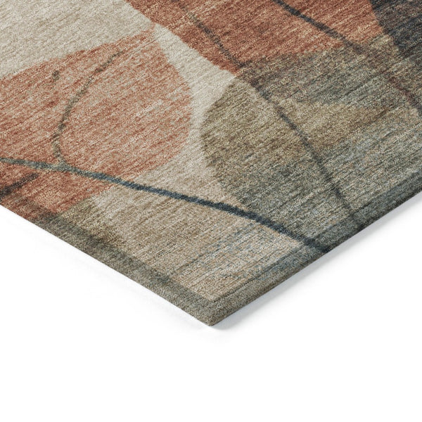 HomeRoots 5' Indoor Outdoor Area Rug with Timeless Floral Design in Beige, Copper, and Denim Blue Tones 8' Round 627076