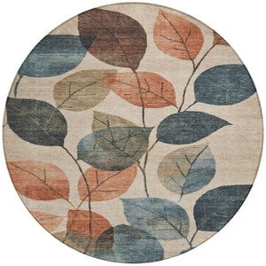 HomeRoots 5' Indoor Outdoor Area Rug with Timeless Floral Design in Beige, Copper, and Denim Blue Tones 8' Round 627076