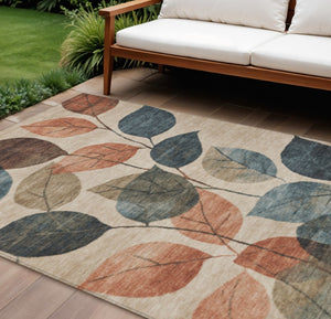 HomeRoots 5' Indoor Outdoor Area Rug with Timeless Floral Design in Beige, Copper, and Denim Blue Tones 8' X 10' 627077