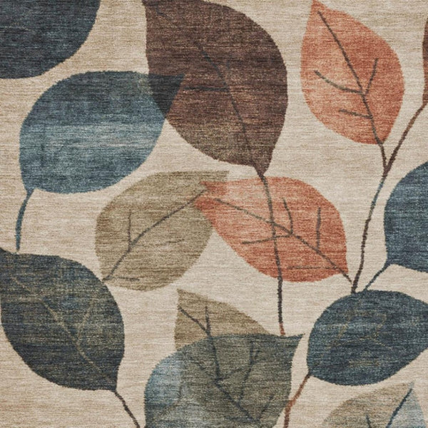 HomeRoots 5' Indoor Outdoor Area Rug with Timeless Floral Design in Beige, Copper, and Denim Blue Tones 9' X 12' 627078