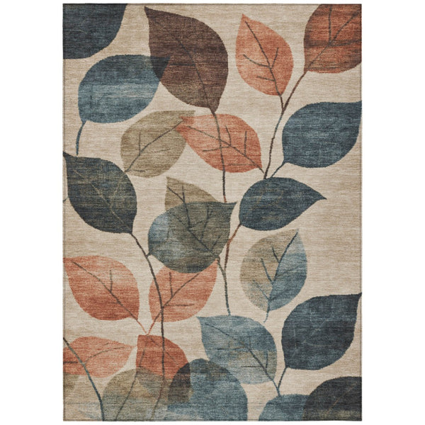 HomeRoots 5' Indoor Outdoor Area Rug with Timeless Floral Design in Beige, Copper, and Denim Blue Tones 9' X 12' 627078