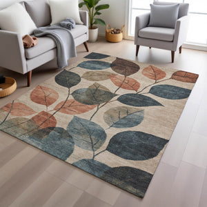 HomeRoots 5' Indoor Outdoor Area Rug with Timeless Floral Design in Beige, Copper, and Denim Blue Tones 10' X 14' 627079