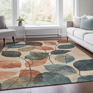 HomeRoots 5' Indoor Outdoor Area Rug with Timeless Floral Design in Beige, Copper, and Denim Blue Tones 10' X 14' 627079