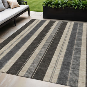 HomeRoots 5' Classic Black and Ivory Striped Washable Indoor-Outdoor Area Rug for Stylish, Durable Living Spaces 5' X 8' 627081