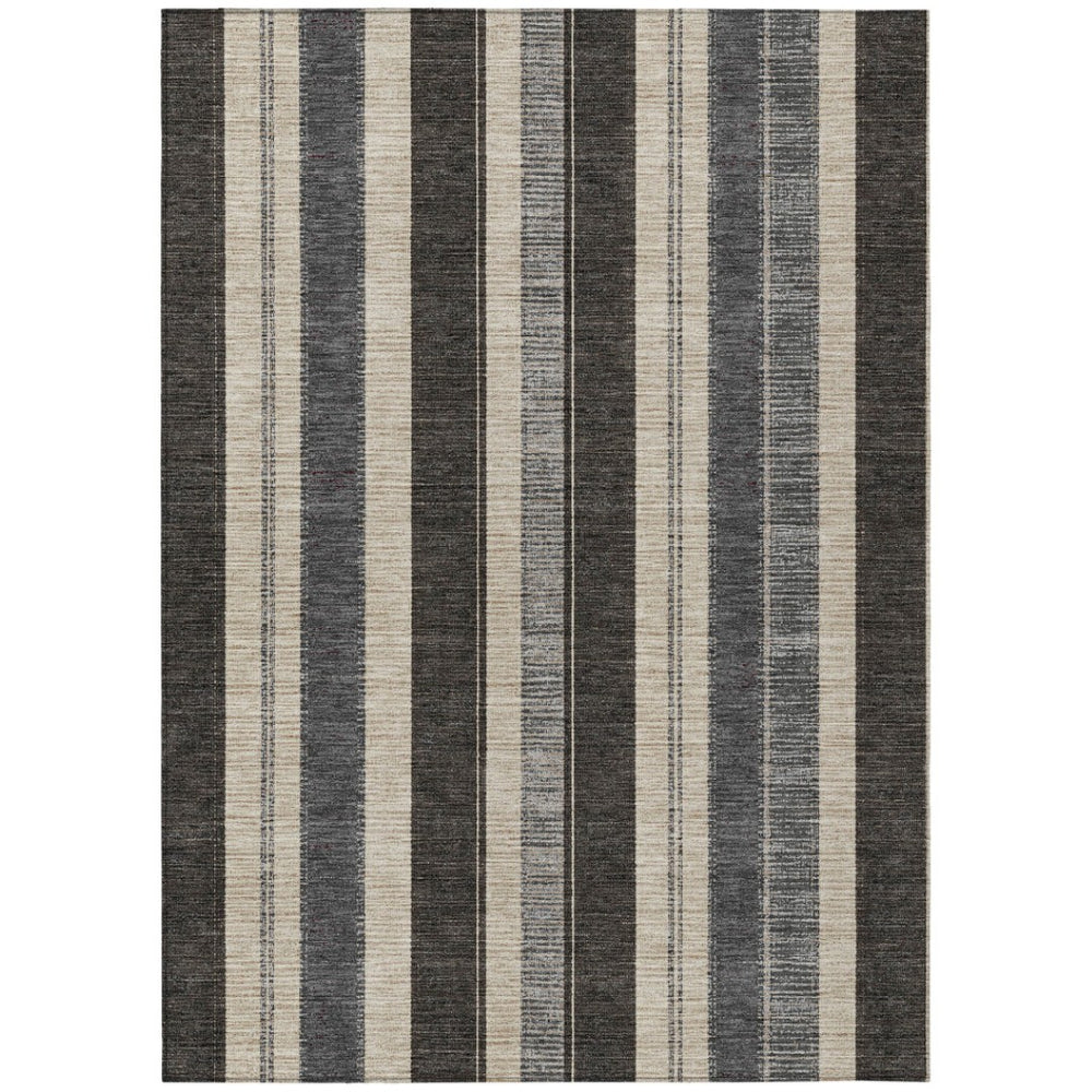 HomeRoots 5' Classic Black and Ivory Striped Washable Indoor-Outdoor Area Rug for Stylish, Durable Living Spaces 5' X 8' 627081