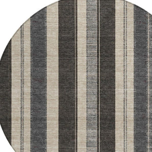 HomeRoots 5' Classic Black and Ivory Striped Washable Indoor-Outdoor Area Rug for Stylish, Durable Living Spaces 8' Round 627082