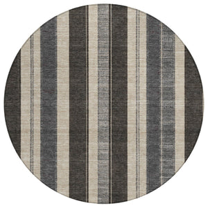HomeRoots 5' Classic Black and Ivory Striped Washable Indoor-Outdoor Area Rug for Stylish, Durable Living Spaces 8' Round 627082