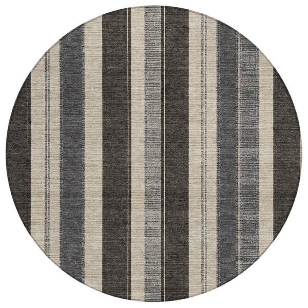 HomeRoots 5' Classic Black and Ivory Striped Washable Indoor-Outdoor Area Rug for Stylish, Durable Living Spaces 8' Round 627082
