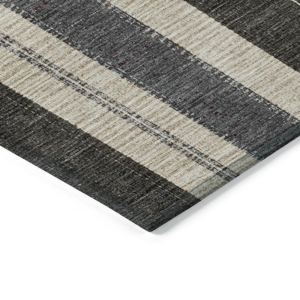 HomeRoots 5' Classic Black and Ivory Striped Washable Indoor-Outdoor Area Rug for Stylish, Durable Living Spaces 8' Round 627082