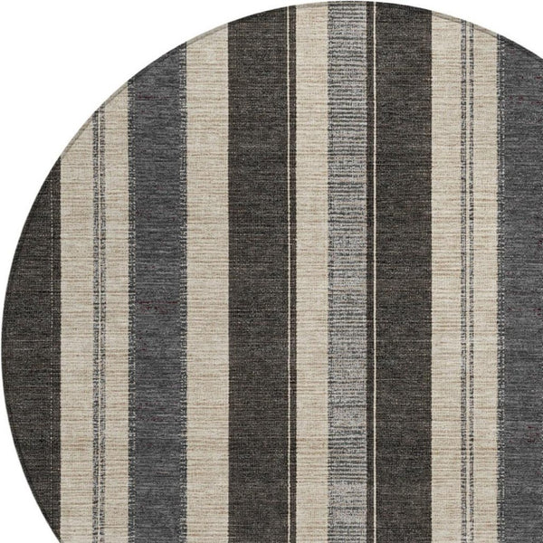 HomeRoots 5' Classic Black and Ivory Striped Washable Indoor-Outdoor Area Rug for Stylish, Durable Living Spaces 8' Round 627082
