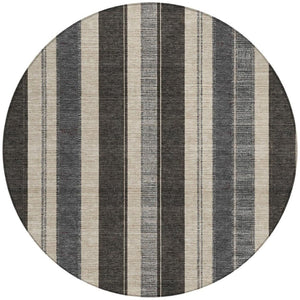 HomeRoots 5' Classic Black and Ivory Striped Washable Indoor-Outdoor Area Rug for Stylish, Durable Living Spaces 8' Round 627082