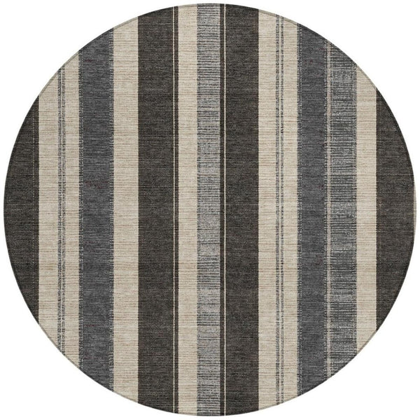 HomeRoots 5' Classic Black and Ivory Striped Washable Indoor-Outdoor Area Rug for Stylish, Durable Living Spaces 8' Round 627082