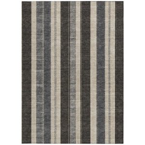 HomeRoots 5' Classic Black and Ivory Striped Washable Indoor-Outdoor Area Rug for Stylish, Durable Living Spaces 8' X 10' 627083