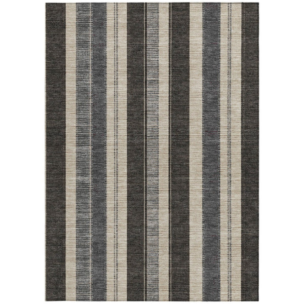 HomeRoots 5' Classic Black and Ivory Striped Washable Indoor-Outdoor Area Rug for Stylish, Durable Living Spaces 8' X 10' 627083