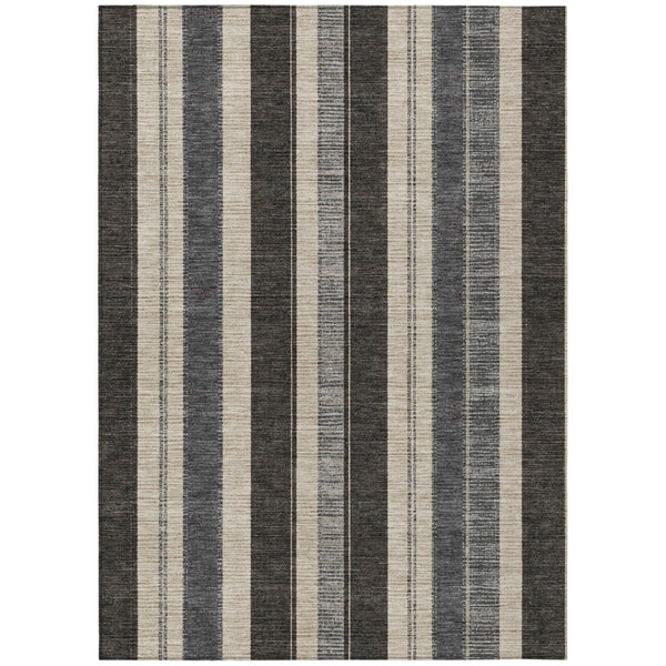 HomeRoots 5' Classic Black and Ivory Striped Washable Indoor-Outdoor Area Rug for Stylish, Durable Living Spaces 10' X 14' 627085