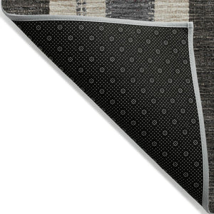 HomeRoots 5' Classic Black and Ivory Striped Washable Indoor-Outdoor Area Rug for Stylish, Durable Living Spaces 10' X 14' 627085