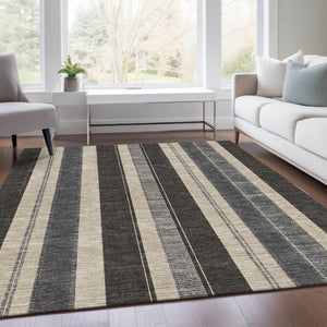 HomeRoots 5' Classic Black and Ivory Striped Washable Indoor-Outdoor Area Rug for Stylish, Durable Living Spaces 10' X 14' 627085