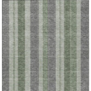 HomeRoots 5' Durable Green and Gray Striped Washable Area Rug for Indoor and Outdoor High-Traffic Spaces 5' X 8' 627093