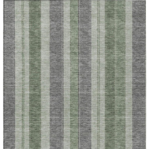 HomeRoots 5' Durable Green and Gray Striped Washable Area Rug for Indoor and Outdoor High-Traffic Spaces 5' X 8' 627093