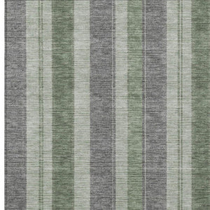 HomeRoots 5' Durable Green and Gray Striped Washable Area Rug for Indoor and Outdoor High-Traffic Spaces 5' X 8' 627093