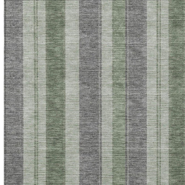 HomeRoots 5' Durable Green and Gray Striped Washable Area Rug for Indoor and Outdoor High-Traffic Spaces 5' X 8' 627093