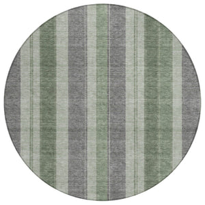 HomeRoots 5' Durable Green and Gray Striped Washable Area Rug for Indoor and Outdoor High-Traffic Spaces 8' Round 627094