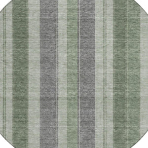 HomeRoots 5' Durable Green and Gray Striped Washable Area Rug for Indoor and Outdoor High-Traffic Spaces 8' Round 627094