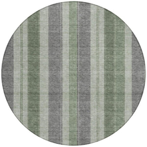 HomeRoots 5' Durable Green and Gray Striped Washable Area Rug for Indoor and Outdoor High-Traffic Spaces 8' Round 627094