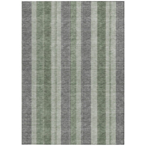 HomeRoots 5' Durable Green and Gray Striped Washable Area Rug for Indoor and Outdoor High-Traffic Spaces 8' X 10' 627095