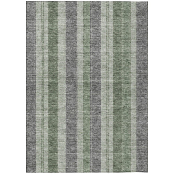 HomeRoots 5' Durable Green and Gray Striped Washable Area Rug for Indoor and Outdoor High-Traffic Spaces 8' X 10' 627095