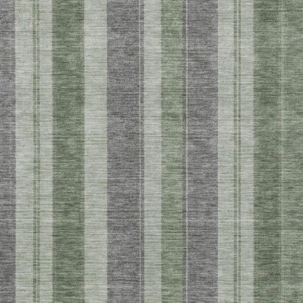 HomeRoots 5' Durable Green and Gray Striped Washable Area Rug for Indoor and Outdoor High-Traffic Spaces 8' X 10' 627095