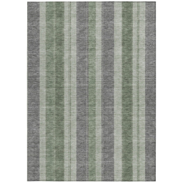 HomeRoots 5' Durable Green and Gray Striped Washable Area Rug for Indoor and Outdoor High-Traffic Spaces 9' X 12' 627096