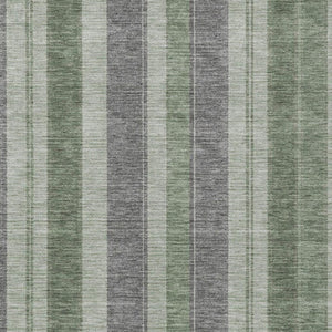 HomeRoots 5' Durable Green and Gray Striped Washable Area Rug for Indoor and Outdoor High-Traffic Spaces 9' X 12' 627096