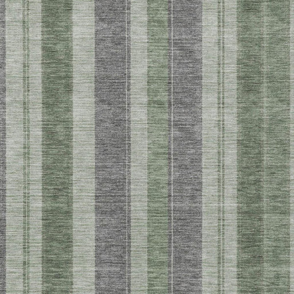 HomeRoots 5' Durable Green and Gray Striped Washable Area Rug for Indoor and Outdoor High-Traffic Spaces 9' X 12' 627096