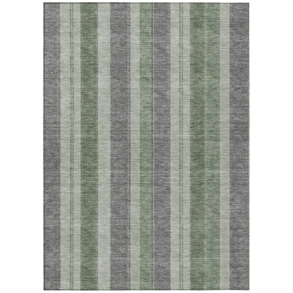 HomeRoots 5' Durable Green and Gray Striped Washable Area Rug for Indoor and Outdoor High-Traffic Spaces 10' X 14' 627097