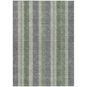 HomeRoots 5' Durable Green and Gray Striped Washable Area Rug for Indoor and Outdoor High-Traffic Spaces 10' X 14' 627097