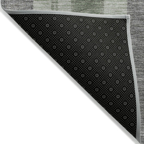HomeRoots 5' Durable Green and Gray Striped Washable Area Rug for Indoor and Outdoor High-Traffic Spaces 10' X 14' 627097