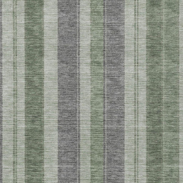 HomeRoots 5' Durable Green and Gray Striped Washable Area Rug for Indoor and Outdoor High-Traffic Spaces 10' X 14' 627097