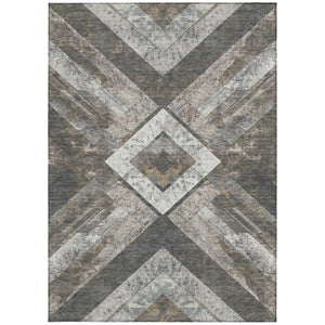 HomeRoots 5' Modern Brown and Gray Geometric Area Rug - Durable, Washable, Indoor/Outdoor Versatile Design 5' X 8' 627105