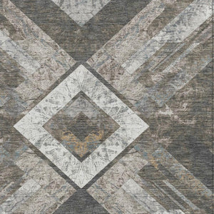 HomeRoots 5' Modern Brown and Gray Geometric Area Rug - Durable, Washable, Indoor/Outdoor Versatile Design 5' X 8' 627105
