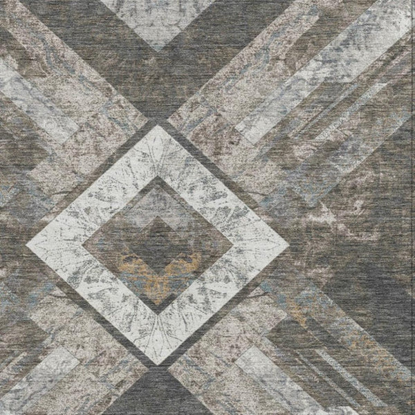 HomeRoots 5' Modern Brown and Gray Geometric Area Rug - Durable, Washable, Indoor/Outdoor Versatile Design 5' X 8' 627105