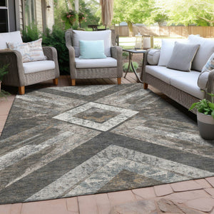 HomeRoots 5' Modern Brown and Gray Geometric Area Rug - Durable, Washable, Indoor/Outdoor Versatile Design 5' X 8' 627105