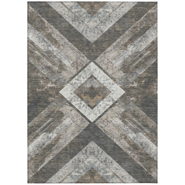 HomeRoots 5' Modern Brown and Gray Geometric Area Rug - Durable, Washable, Indoor/Outdoor Versatile Design 5' X 8' 627105